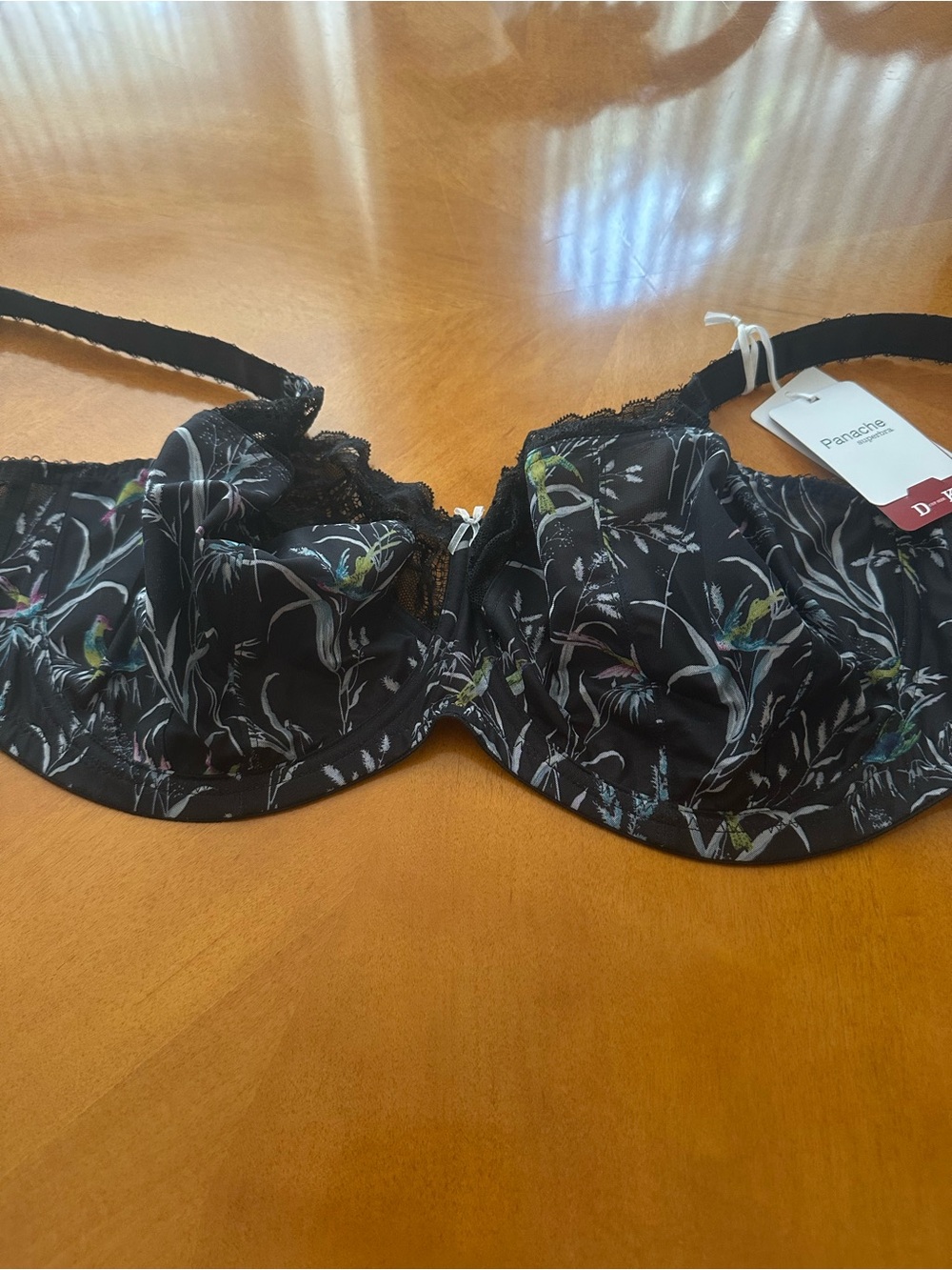 Panache Black Underwire Bra with Subtle Multicolor Floral Print